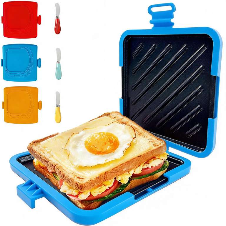 Microwave Toastie Sandwich Maker, with Butter Knife, Panini Presses, Silicone Microwaveable Cookware - Blue. Sold by supobadiuk FBA