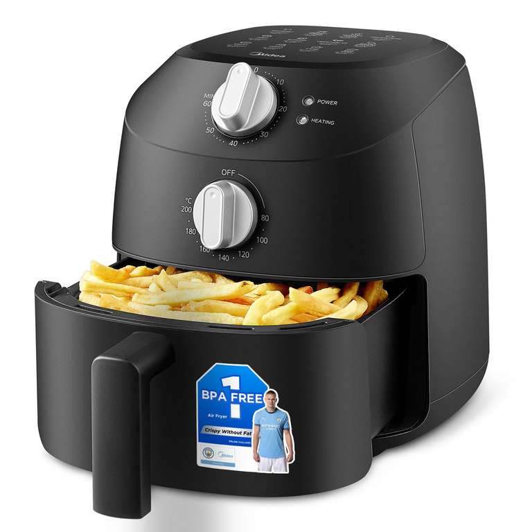Midea Compact 2L Air Fryer, 12 Preset Menus, Adjustable Timer, 80-200°C Temperature Control, 1150W, Dishwasher-Safe, Non-Stick Basket