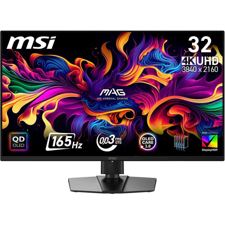 MSI MAG 322UP QD-OLED E16 32-Inch 4K UHD Gaming Monitor, 3840x2160 Quantum Dot OLED Panel, 165Hz, 0.03ms, DisplayHDR TRUE Black 400