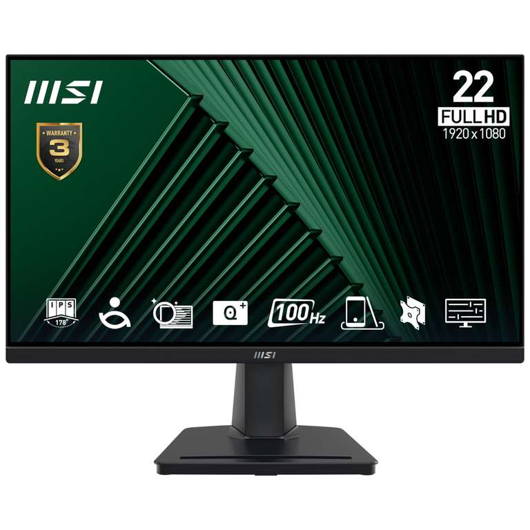 MSI PRO MP225V 21.5 Inch Full HD Office Monitor - 1920 x 1080 VA Panel, 100 Hz, Eye-Friendly Screen, Tilt-Adjustable - HDMI, D-Sub (VGA)