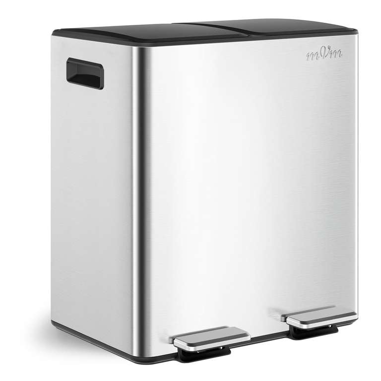 mVm Kitchen Bin,40L Dual Rubbish Bin,2 x 20L Stainless Steel