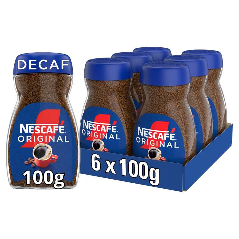 NESCAFÉ Original Decaf Instant Coffee 100g, Rich Aroma, Full and Bold Flavour (Pack of 6)