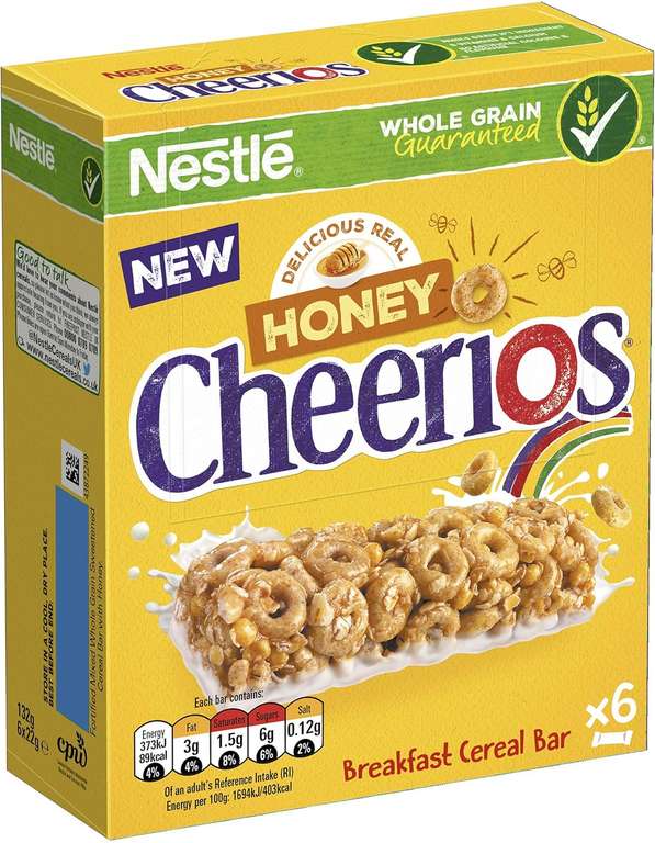Nestlé Honey Cheerios Cereal Bars 6 x 22g - S&S 80p / 70p