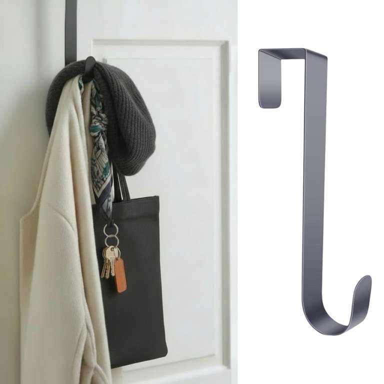 Nicoman Metal Hanger for Door, Space Saving Hanger for Coats, Bags (Grey, 30cm)