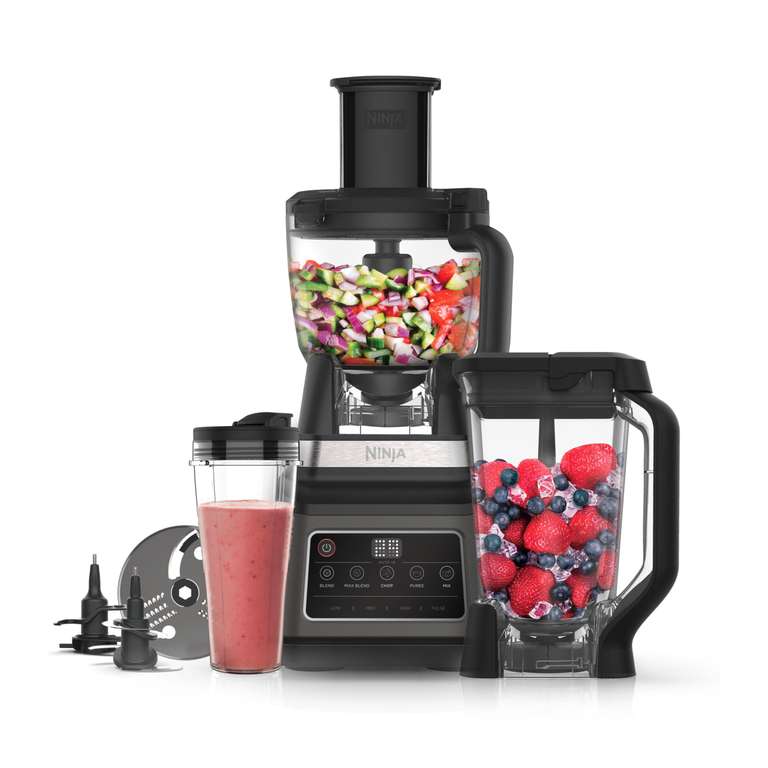 Ninja 3-in-1 Food Processor & Blender with 5 Automatic Programs: Blend, Max Blend, Chop, Mix, Puree, 1.8L Bowl, 2.1L Jug, 700ml Cup, 1200W