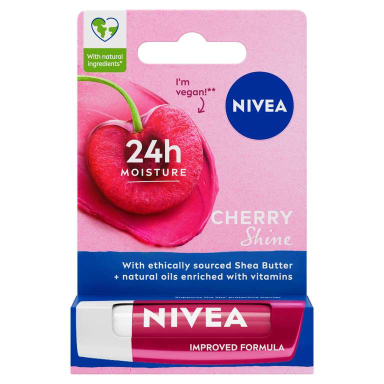 NIVEA Cherry Shine Lip Balm (4.8g) - £1.35 / £1.20 S&S + W/Voucher