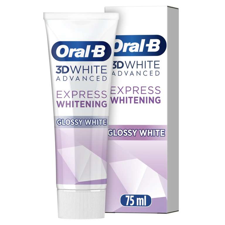 Oral-B 3DWhite Advanced Express Whitening Glossy White Toothpaste 75ml - With Voucher