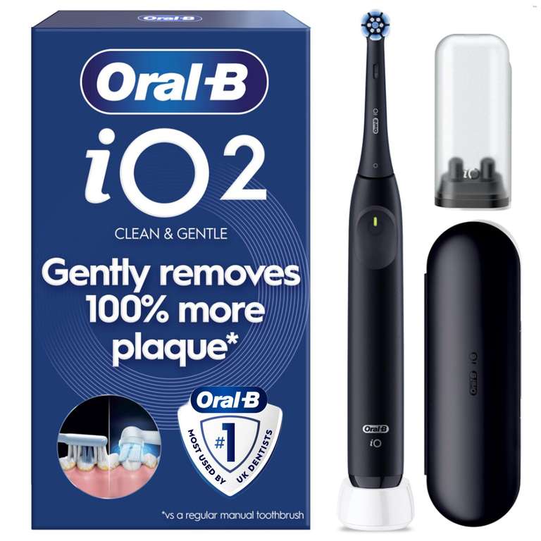 Oral-B iO2 Electric Toothbrush, Night Black Includes Gentle Care Brush Head, Travel Case and Refill Holder