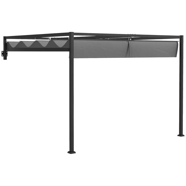 Outsunny 3 x 4m Lean To Pergola with Retractable Roof, Dark Grey - Sold by Aosom MHSTAR UK / FBA