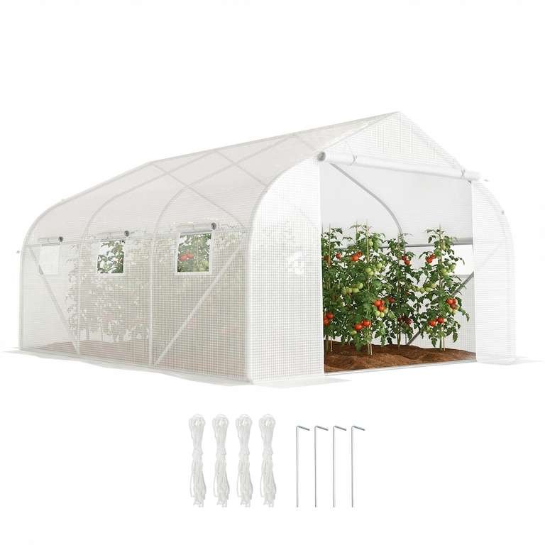 Outsunny Walk-In Polytunnel Greenhouse with Door and Windows, Galvanised Steel Frame, 3.5 x 3 x 2m