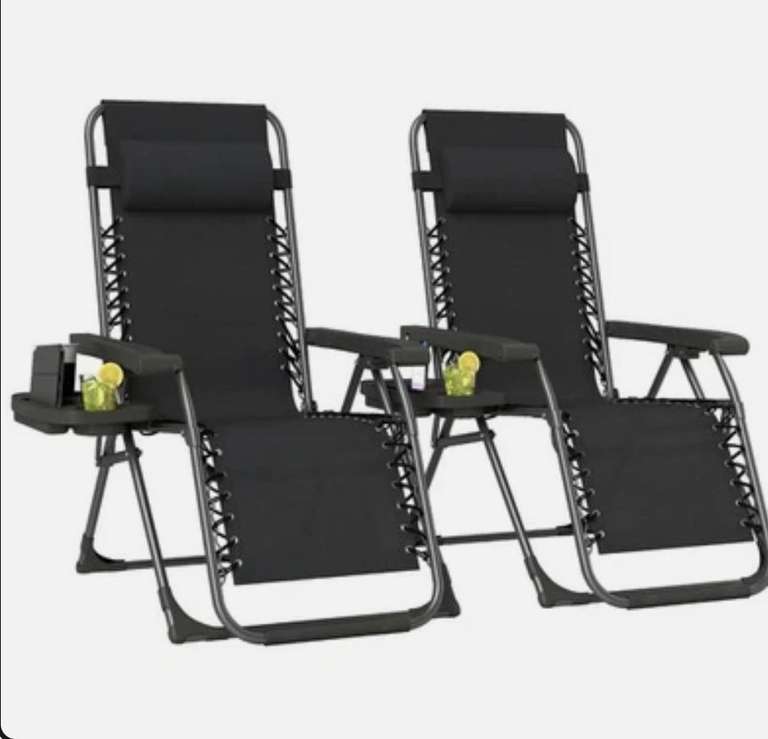 Outsunny Zero Gravity Chairs Set of 2 with Cup Holder, Headrest, Black - W/Code - Sold by Outsunny (UK Mainland)