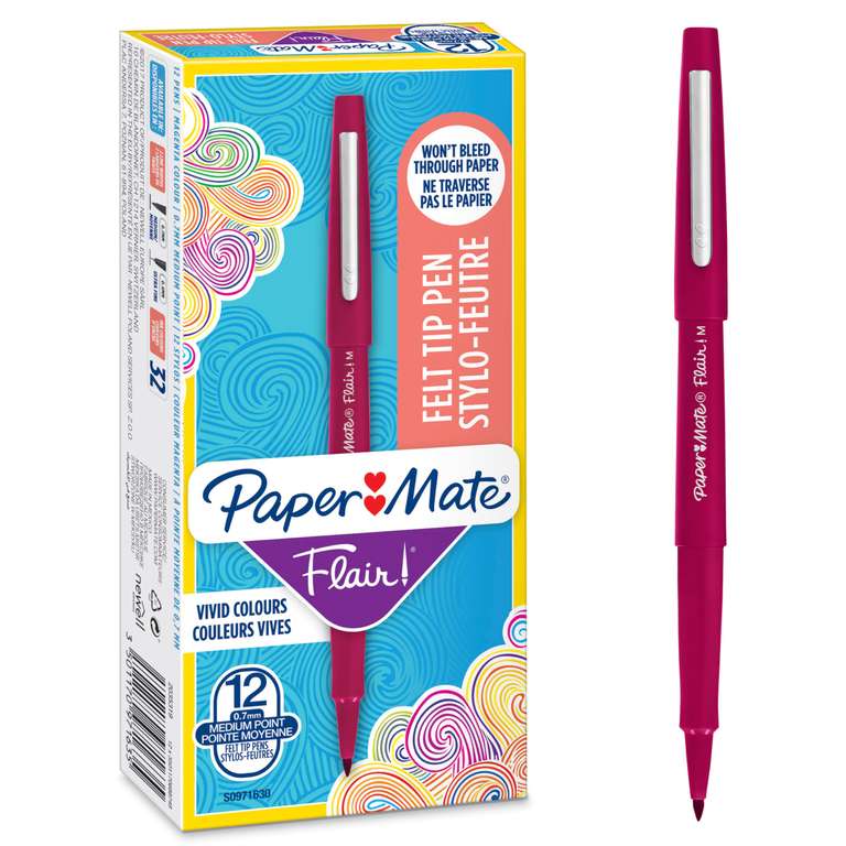 Paper Mate Flair Felt Tip Marker Pens Medium (0.7 mm) - Magenta Red 12 Count