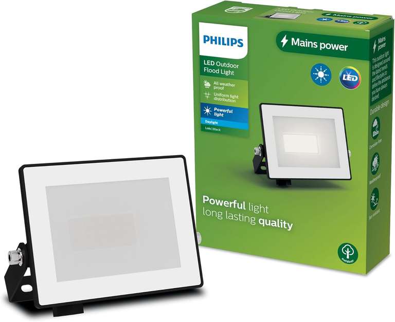 PHILIPS Lois Outdoor Floodlight with Sensor, 50W, 3000K, Black