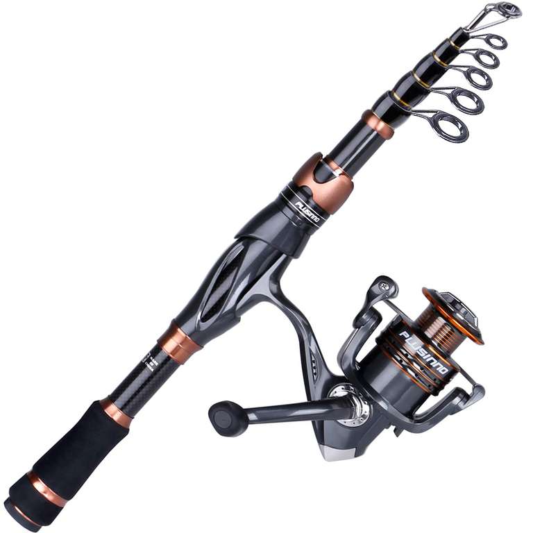 Plusinno Fishing Rod and Reel Combos, Bronze Warrior Toray 24-Ton Carbon Matrix Telescopic (No Lures & Line) 1.98M 6.49FT