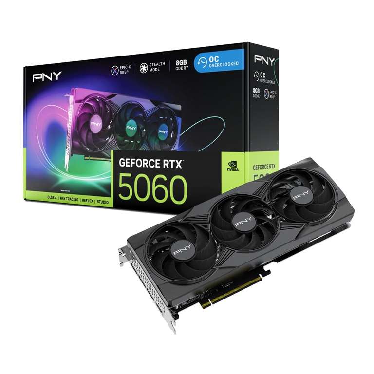 PNY GEFORCE RTX 5060 8GB ARGB Overclocked Triple Fan DLSS 4 Graphics Card