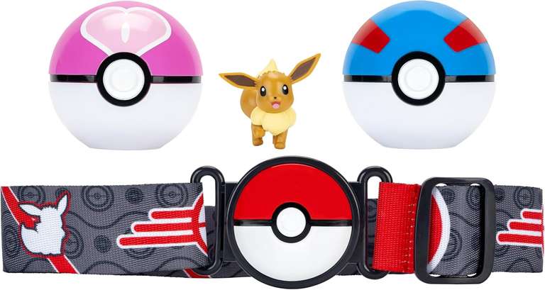 Pokémon Eevee Clip ‘N’ Go Belt Set - 2-Inch Eevee Battle Figure with Great Ball, Love Ball, and Themed Belt
