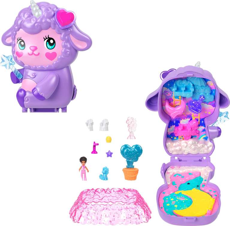 Polly Pocket Dolls & Playset, Cozy Dreamland Lamb Compact, Travel Toy