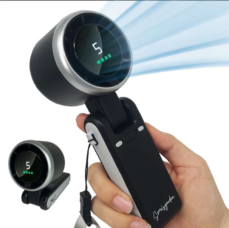Portable Handheld Turbo Fan, 4000mAh USB-C Rechargeable, 5 Speeds with LED Display, 13550RPM - Growlite-UK FBA