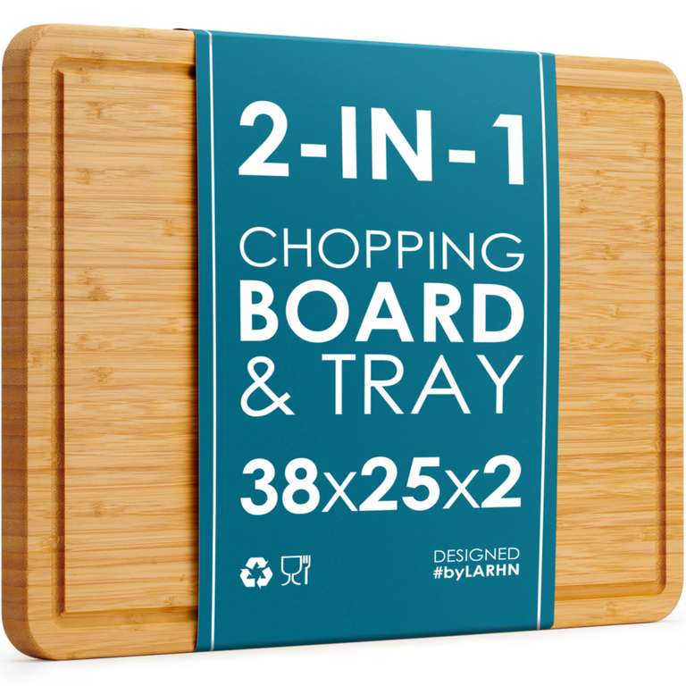 Premium Organic 2-in-1 Large Wooden Chopping Board & Serving Tray – 38x25x2cm