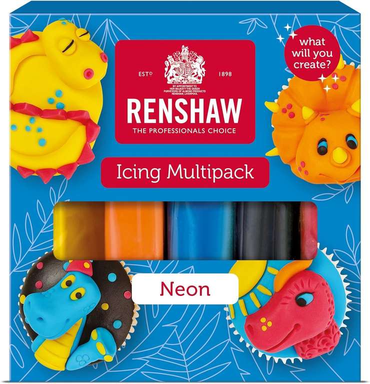 Renshaw Neon Colours, Just Roll With It Fondant Icing Multipack, 5 x 100 g (Pack of 1) - Vegan Friendly