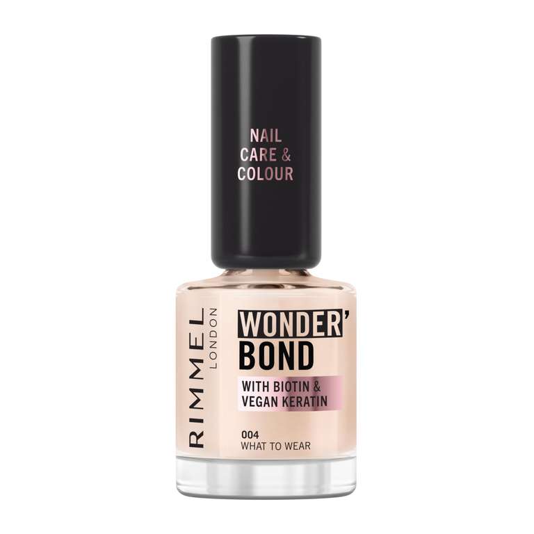 Rimmel Wonder Bond Care + Colour Nail Polish, 004 What To Wear, Restores & Strengthens Nails, Infused with Biotin & Vegan Keratin