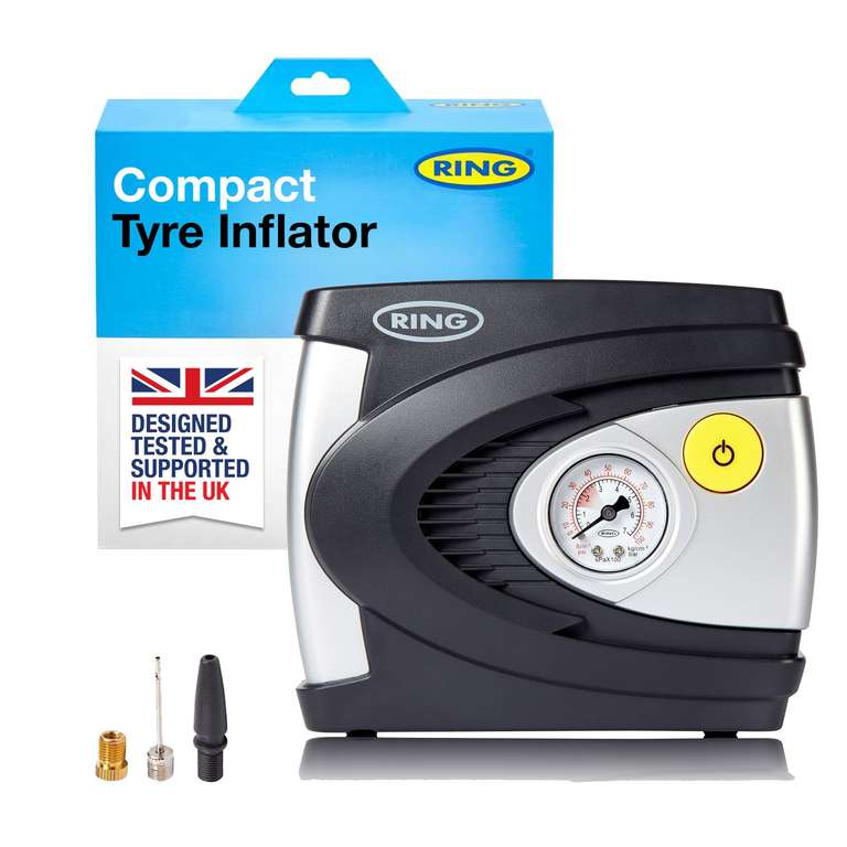 RING TYREINFLATE 20 Digital Tyre Inflator Air Compressor with Three Adaptors - Measures in PSI, BAR and kPA