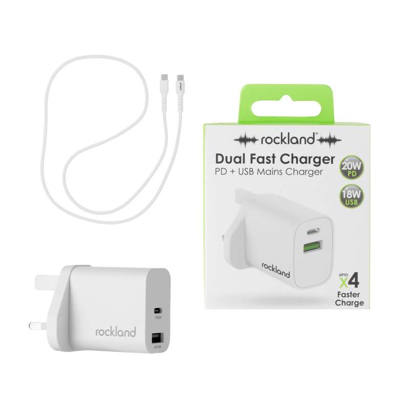 Rockland 20W PD Mains Charger with USB C to Lightning Cable