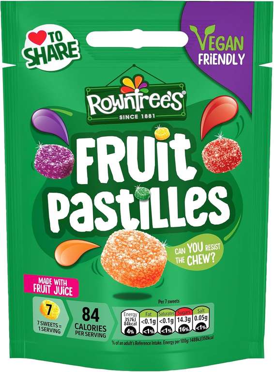 Rowntree's Fruit Pastilles Sweets Sharing Bag, Vegan Friendly, 10 x 143g (£6.80 S&S)