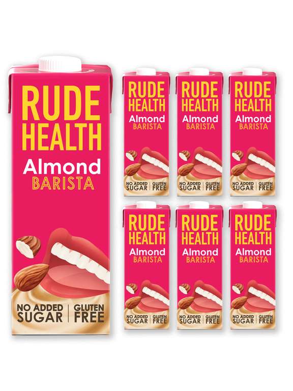 Rude Health 6 x 1 Litre Almond Barista Drink, Dairy Free, No Added Sugar, Vegan Milk