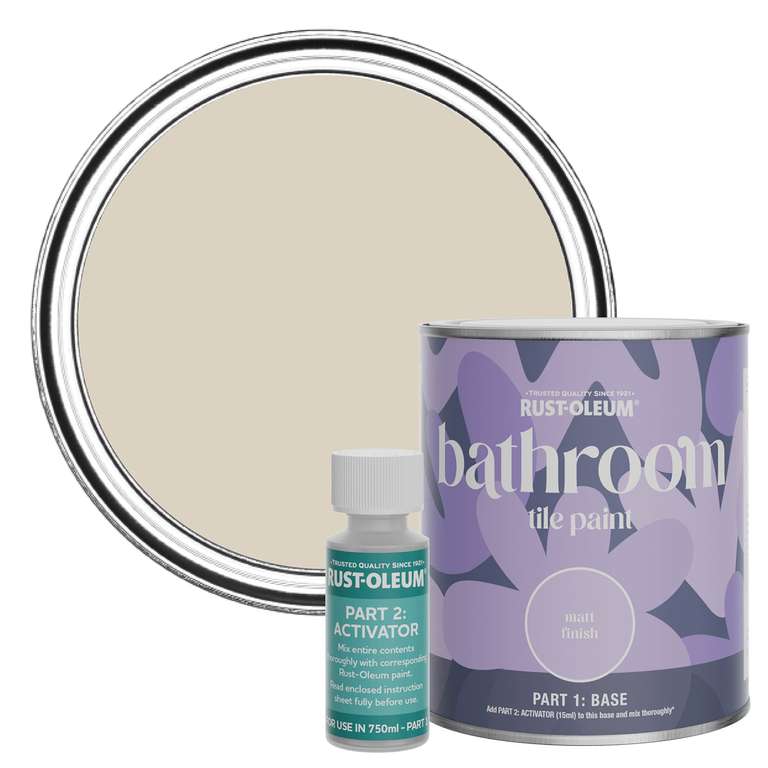 Rust-Oleum Water-Resistant Bathroom Tile Paint in Matt Finish - Hessian 750ml ( Various colours )