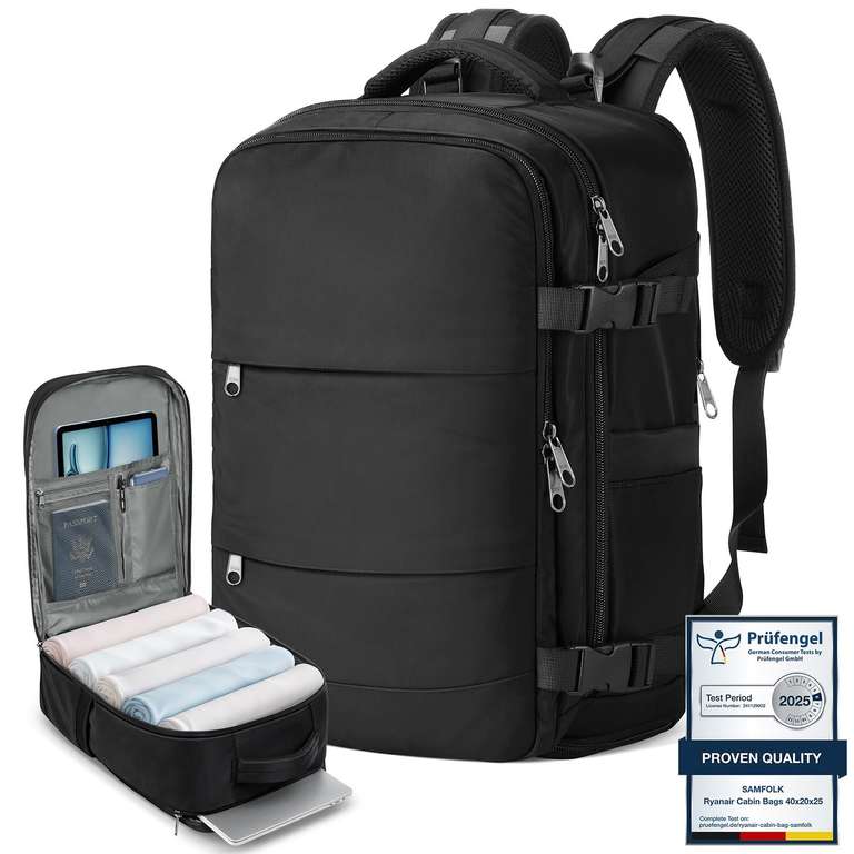Samfolk 40x20x25 Ryanair Cabin Bag 20L, 12 Pockets (Matte Black, Blue) Sold by Samfolk FBA
