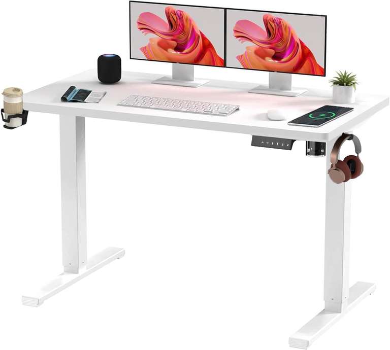 SANODESK Electric Standing Desk ONE PIECE 110 X 54 Height Adjustable Desk, White - Sold & Dispatched By SANODESK