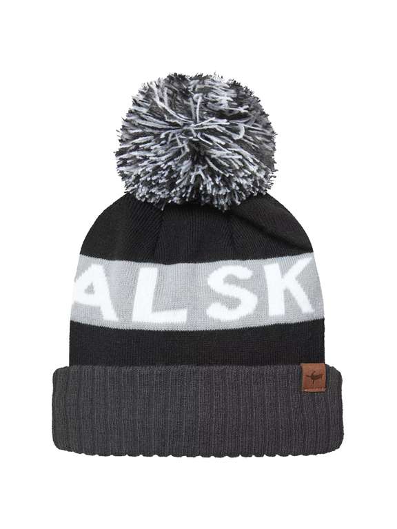 Sealskinz Foulden Water Repellent bobble hat - black with grey and white version 2 in S/M, Amazon