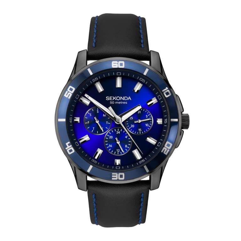 Sekonda Mens Midnight 44mm Multifunction Watch Day Date 50M Water Resistant