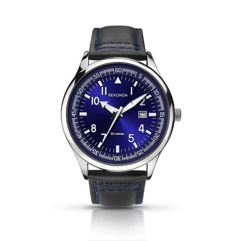Sekonda Mens Watch Blue/Black Dials with Leather Black Strap, Models: 1462/1463 , with code