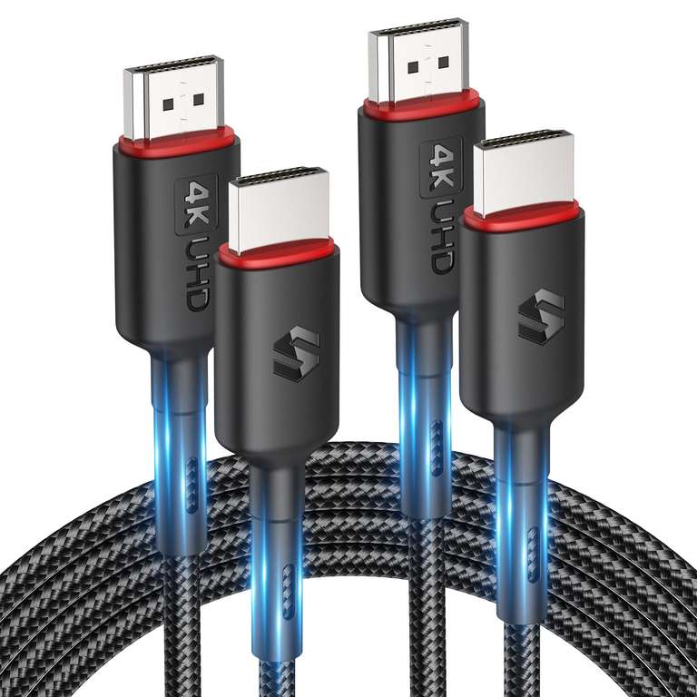 Silkland 4K HDMI Cable 3M 2 Pack - HDMI Leads Supporting 4K@60Hz, ARC, HDR - Sold By Silkland-UK FBA