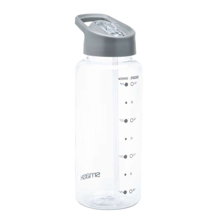 Smash 1 Litre Water Bottle with Water Timings, Grey - BPA Free