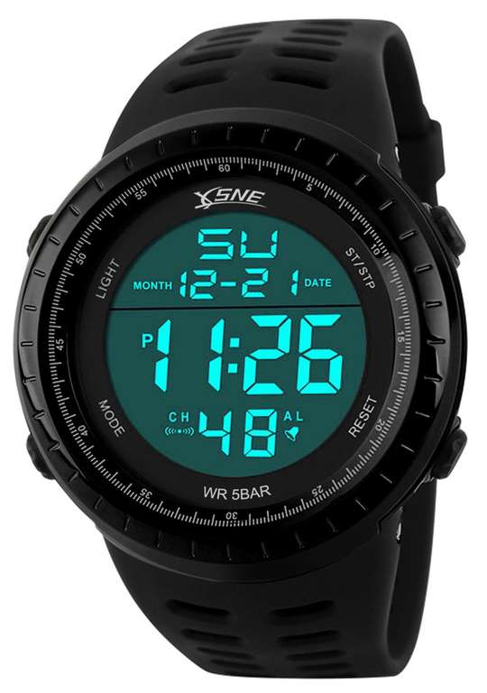 SNE Men's Digital Big Face Waterproof Electronic LED Sport Wrist Watch Black SK1167