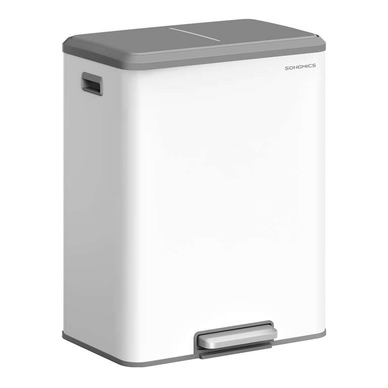 SONGMICS Kitchen Bin, 2 x 8 Gal. (2 x 30 L) Double Rubbish Bin for Recycling and Waste, Inner Buckets, Stainless Steel, Soft-Close Lid