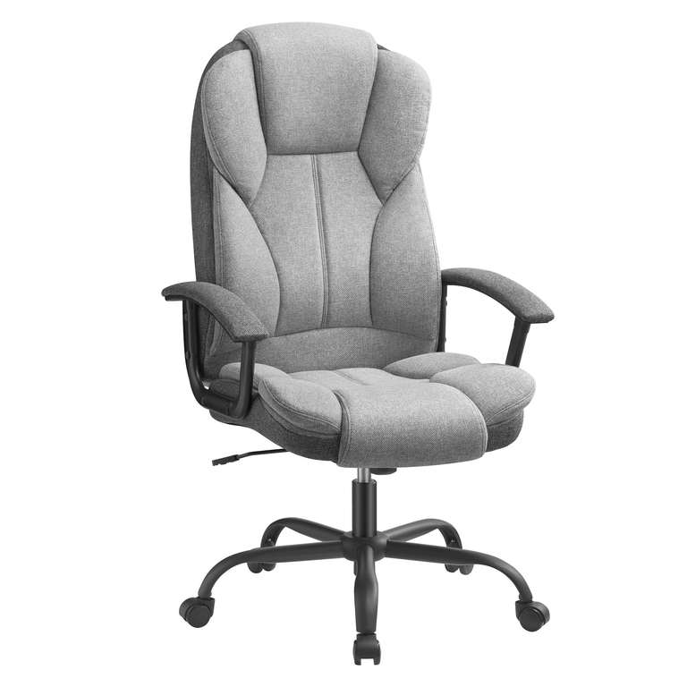 SONGMICS Office Desk Chair with Armrests, Adjustable Height, Cream White / Dove Grey