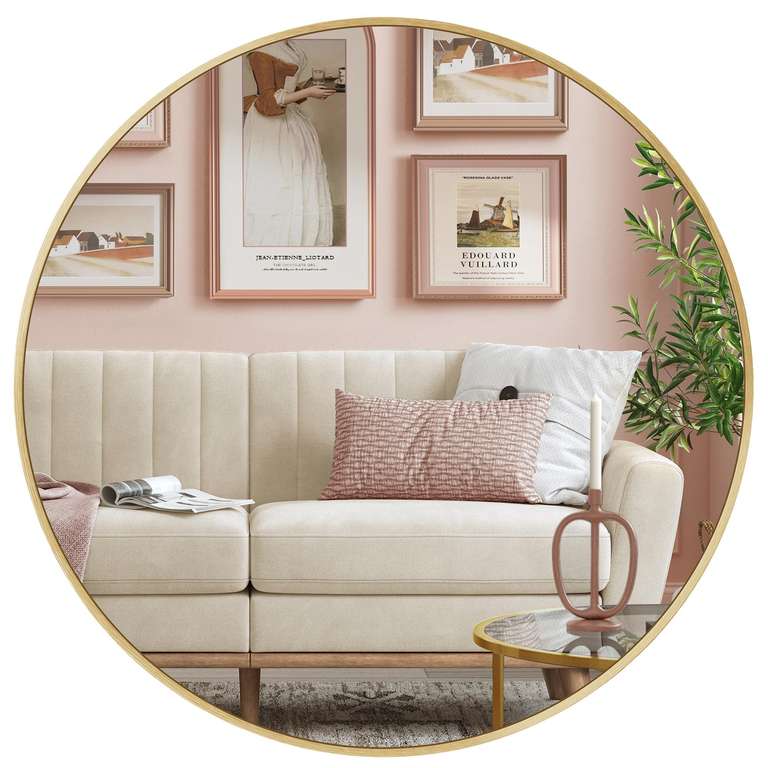 SONGMICS Round Mirror, 61cm - Metallic Gold LWM102A01