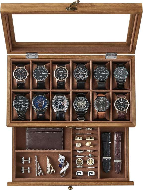 SONGMICS Watch Box with 12 Slots & Large Glass Lid @ SONGMICS HOME UK / FBA