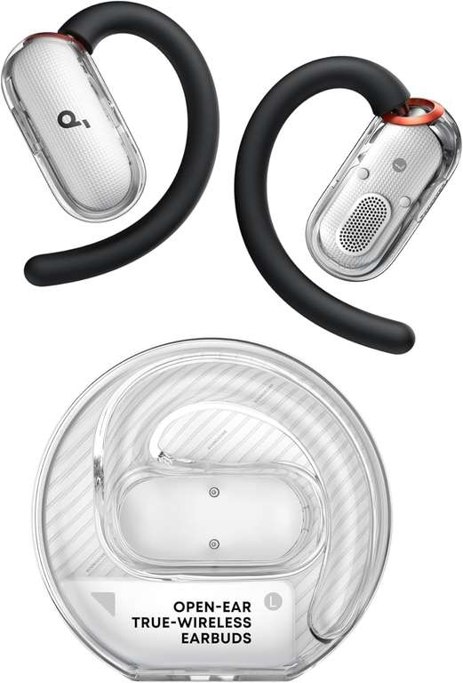 soundcore V40i by Anker, Open-Ear Earbuds, Clear Design, Lidless Case - White / Black