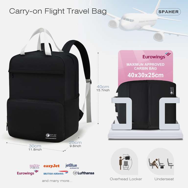 SPAHER Cabin Bag 40x30x25cm Eurowings / easyJet Underseat Carry on Luggage - Sold by SPAHER GROUP-UK / FBA