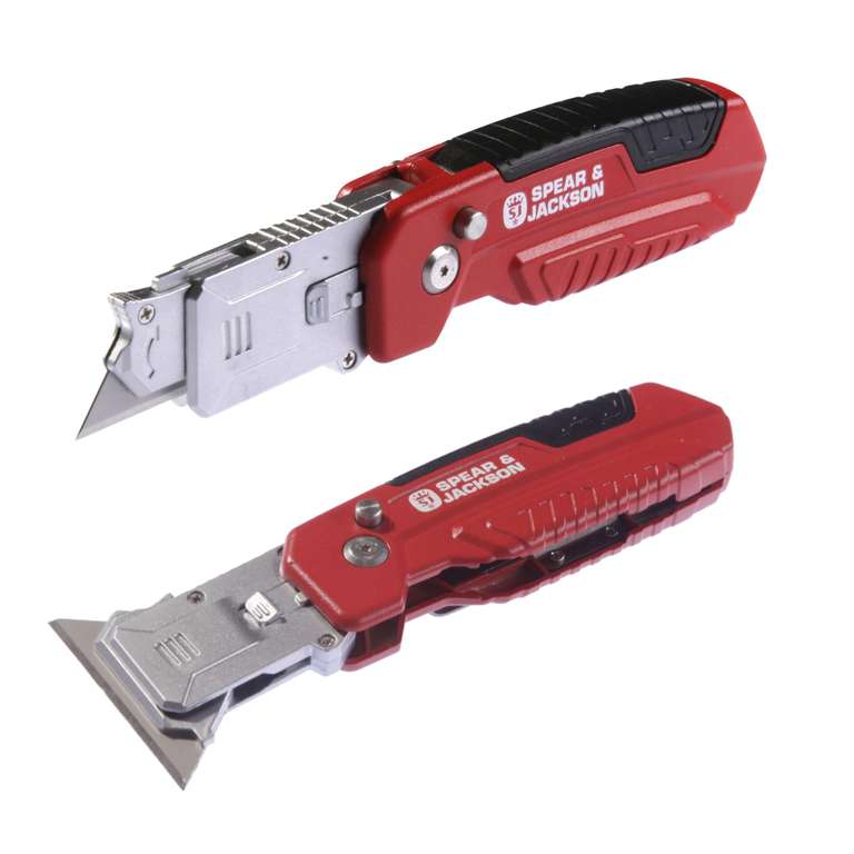 Spear & Jackson SJ1790 2-in-1 Trimming Knife & Scraper, Folding Rotating Blade, +10 Spare Blades