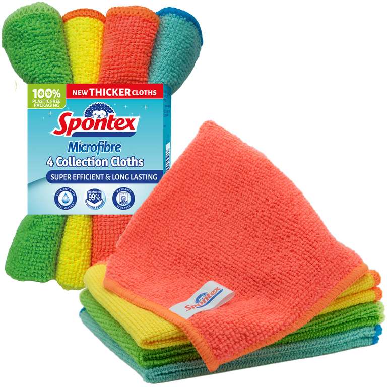 Spontex Microfibre Cloths for Cleaning | 30 x 30cm | Assorted Colours | 4 Count