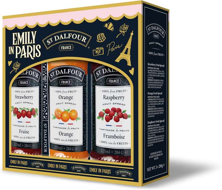 St. Dalfour Emily in Paris Gift Set – 3 x 284g Gourmet Fruit Preserves with Collectible Spoon