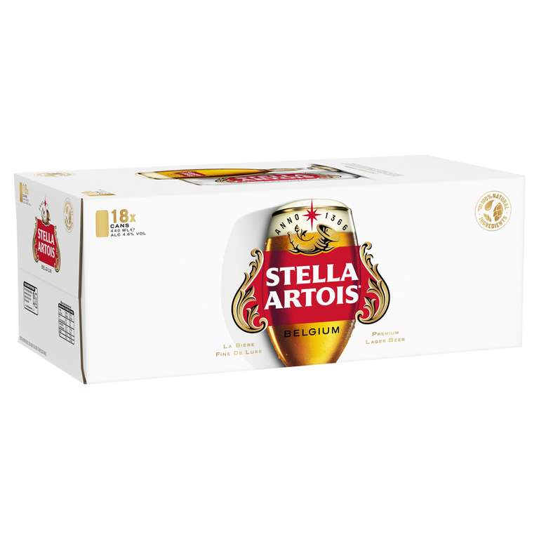 Stella Artois Premium Lager Beer Cans 18 x 440ml - Discount at checkout (£10.28 / £8.88 Subscribe & Save)