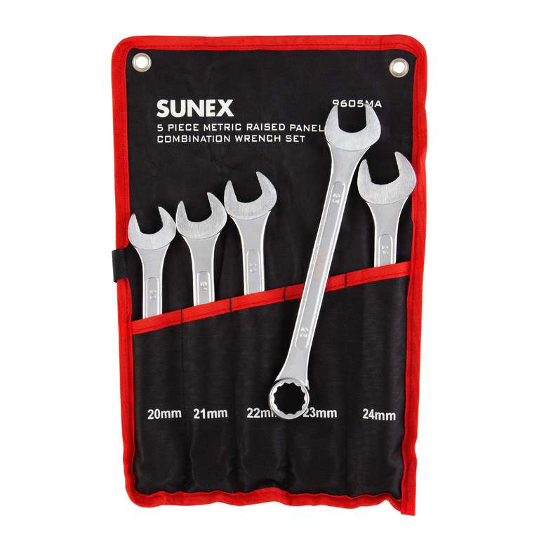 Sunex 9605M Raised Panel Metric Combination Wrench Set, CR-MO, 20mm - 24mm, 5-Piece