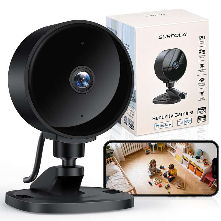 Surfola Security Camera Indoor, 1080P FHD WiFi CCTV for Baby/Pet/Elderly Monitor with Smart AI Motion & Sound Detection, Night Vision